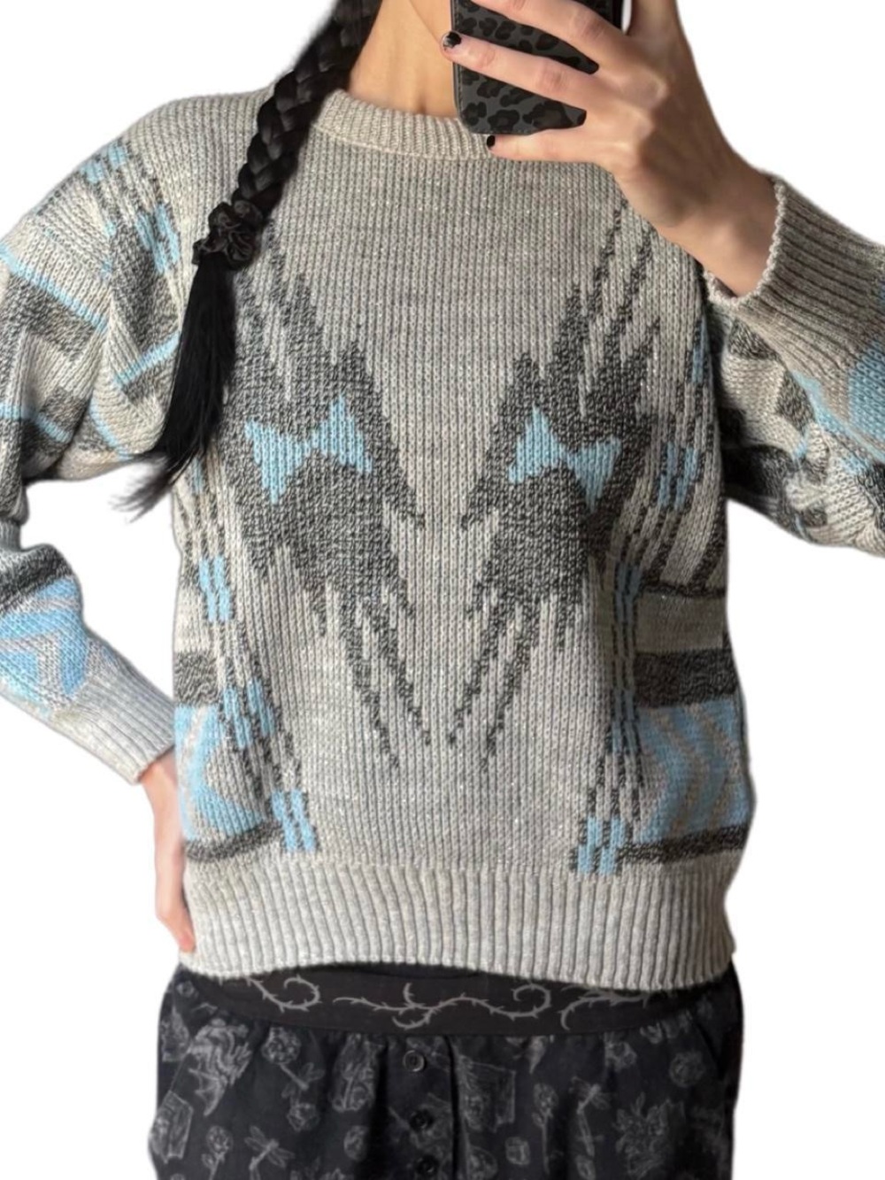 American vintage Crewneck Sweater - Light Gray & Light Blue